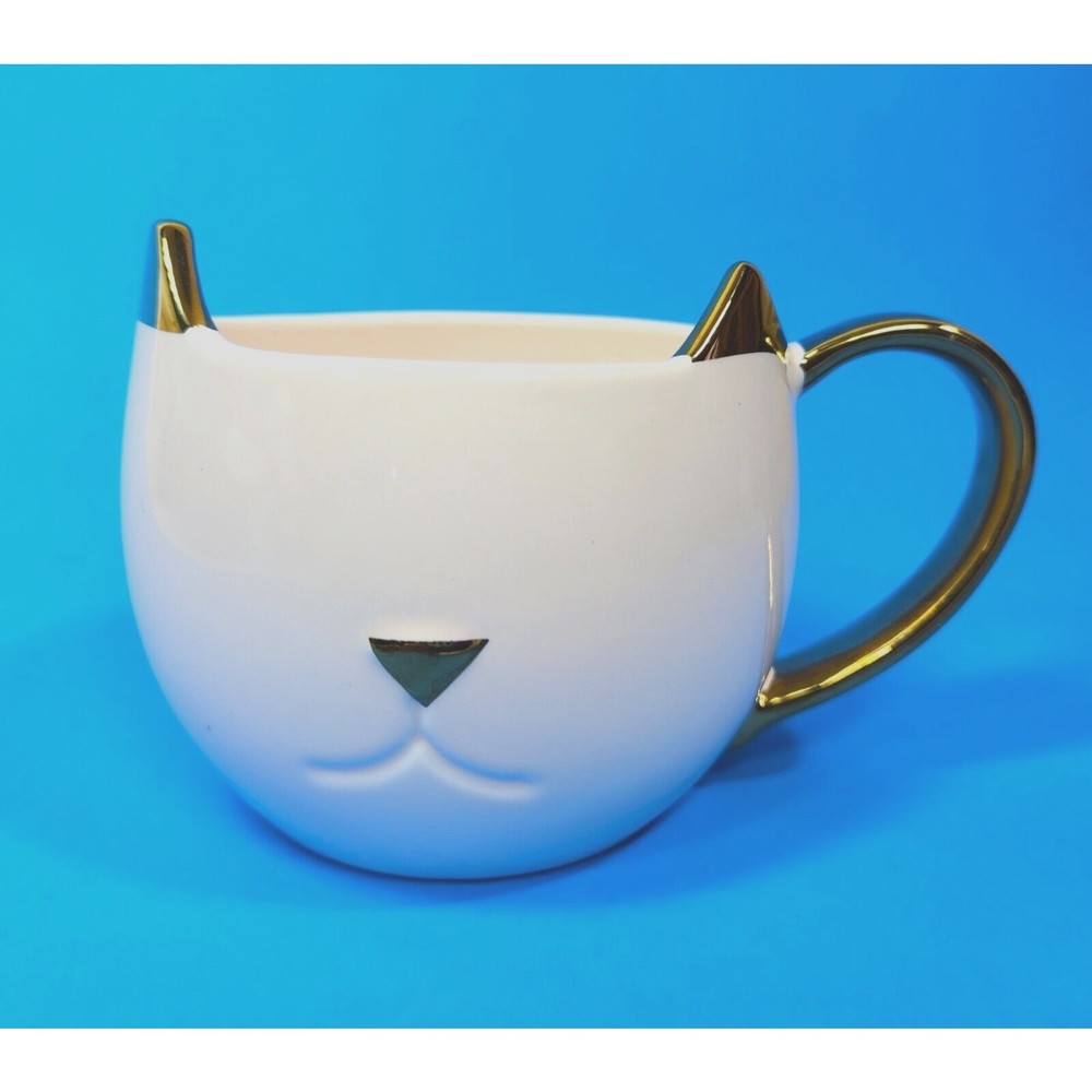 Pinky Up Cat Mug Cut Chloe 12 Oz. Pink Cup Metallic Ears Handle Surprise Bottom